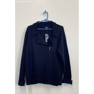 Chaps Blue Women's Navy Blue Zip Front Sweater Jacket Size - Size 3XL